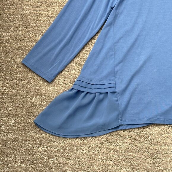 LOGO Lori Goldstein Top Womens Large Blue Sheer Asymmetrical Hem Accents Flowy - Picture 3 of 10